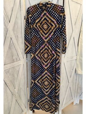 Julie Miller Vintage early 1970s Navy Print hostess Maxi Dress! Super nice!